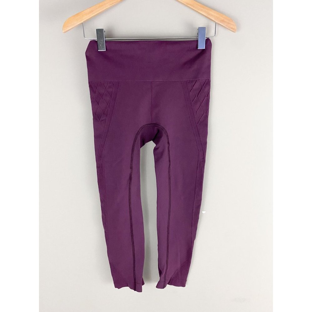 Athleta Maroon Plum Textured Athletic Drawstring Waist Cropped Leggings Small